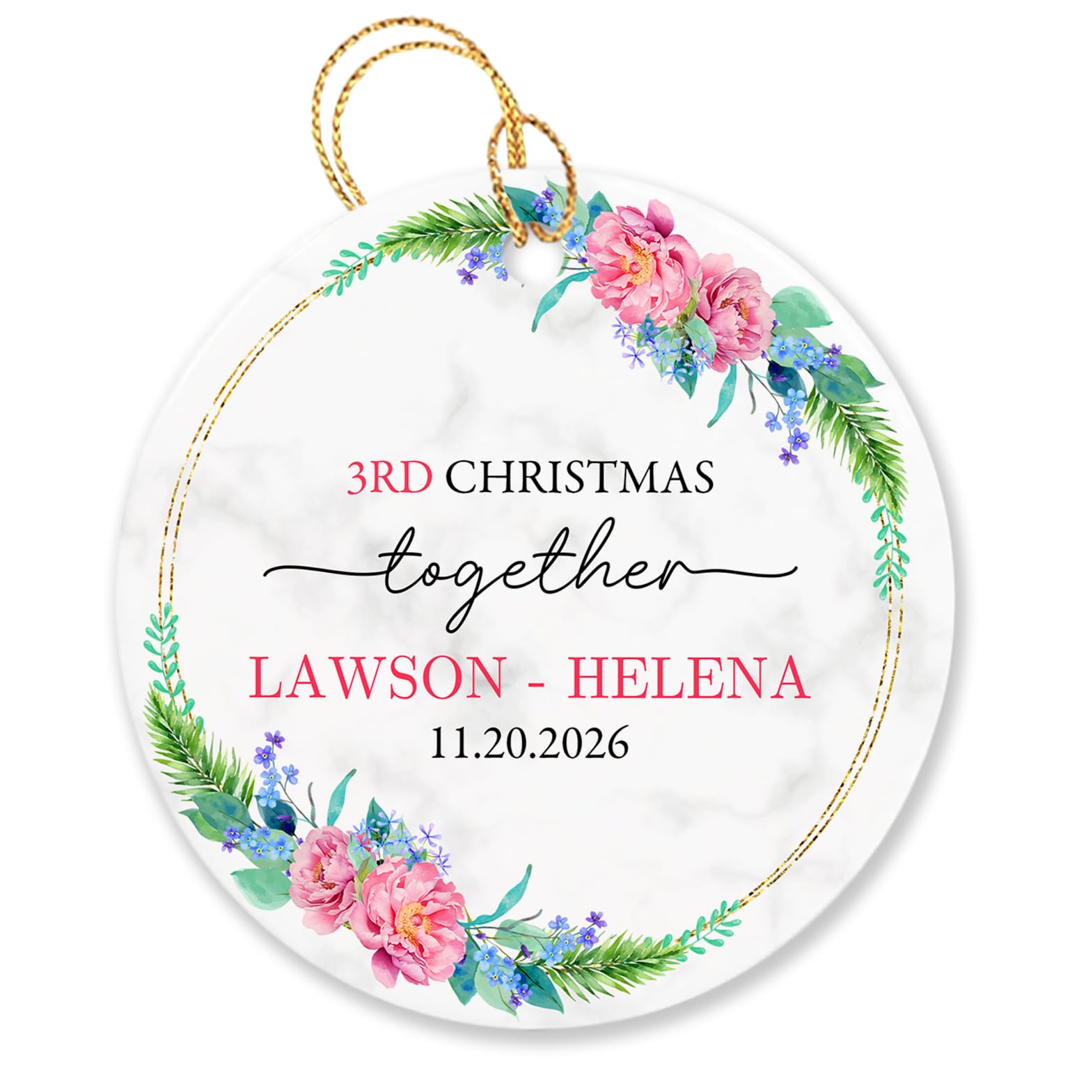 Personalized Our 3rd Christmas Together Ornament 2026, Third Christmas Together Ornament Gift for Wedding Anniversary, Custom Date Names Mr & Mrs 3rd