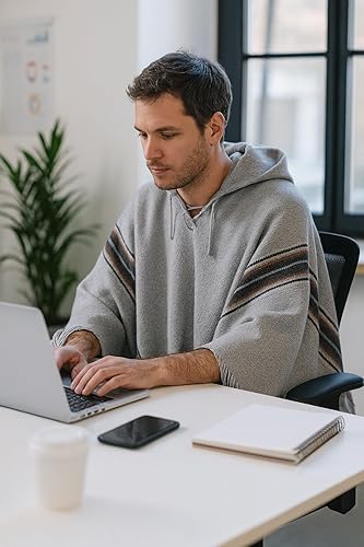 Miniatura 4 de Gamboa Alpaca Wool Poncho for Mens Mexican Pancho with Hood Cowboy and Western Style Adult Ponchos