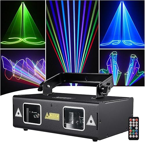 Luz láser de animación para DJ, WorldLite Stage Party Lazer Light 3D RGB a todo color con DMX512, sonido musical y control remoto, ideal para bodas,