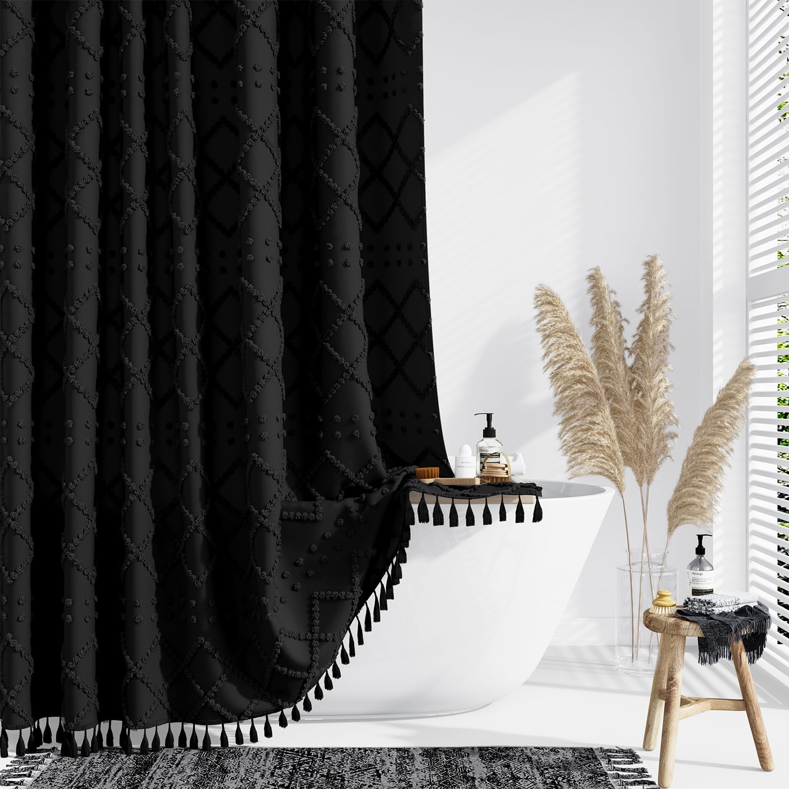 Dynamene Tenda Da Doccia Lunga 190 Cm, Stile Bohémien, Righe Zigzag, Blu Nebbia, 183x198 Cm, Con 12 Ganci
