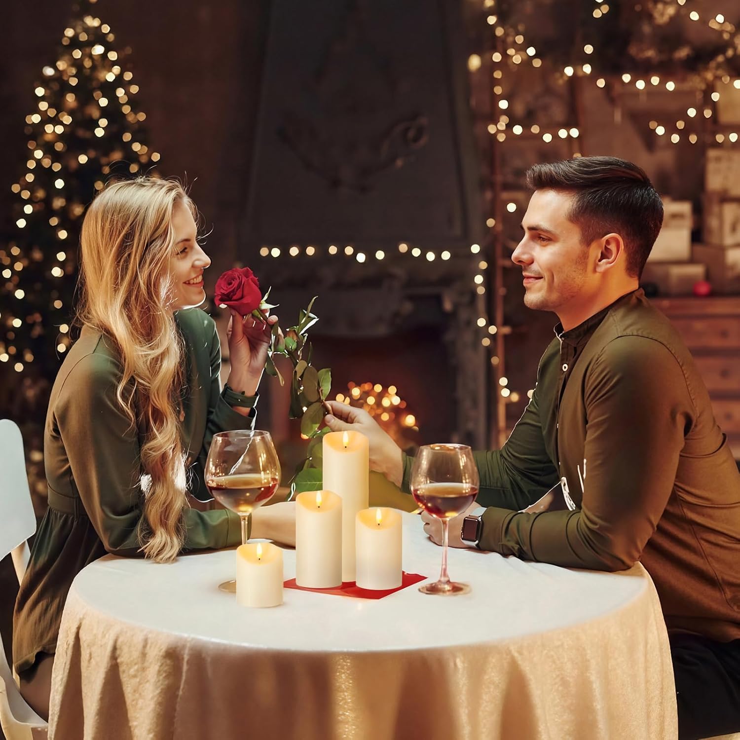 NURADA Outdoor Flameless Candles with Remote Timer - Waterproof Realistic Flickering LED Pillar Electric Battery Operated Fake Candle for Holiday Home Wedding Fireplace Decor - Ivory 4 Pack