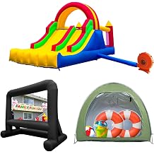 Family Fun Day Package - Inflatable Climb and Slide Bouncer, Movie Screen, and Backyard Storage Tent