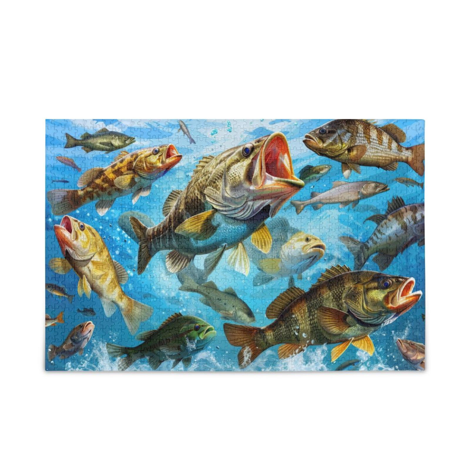 XYMZR Colorful Bass Fish Jigsaw Puzzle 1000 Piece, Educational Intellectual Decompression Puzzle Game Jigsaw Puzzle for Adult Active Thinking Party