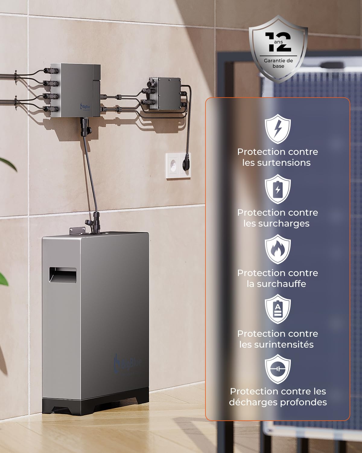 【Fonctionne à -20 °C et 2,56kWh-Batterie LiFePO4】BigBlue Powafree Station Électrique pour Balcon, IP67 Étanche, 3 Traceurs MPPT avec Entrée Solaire 800W, Plug & Play, Contrôle par APP