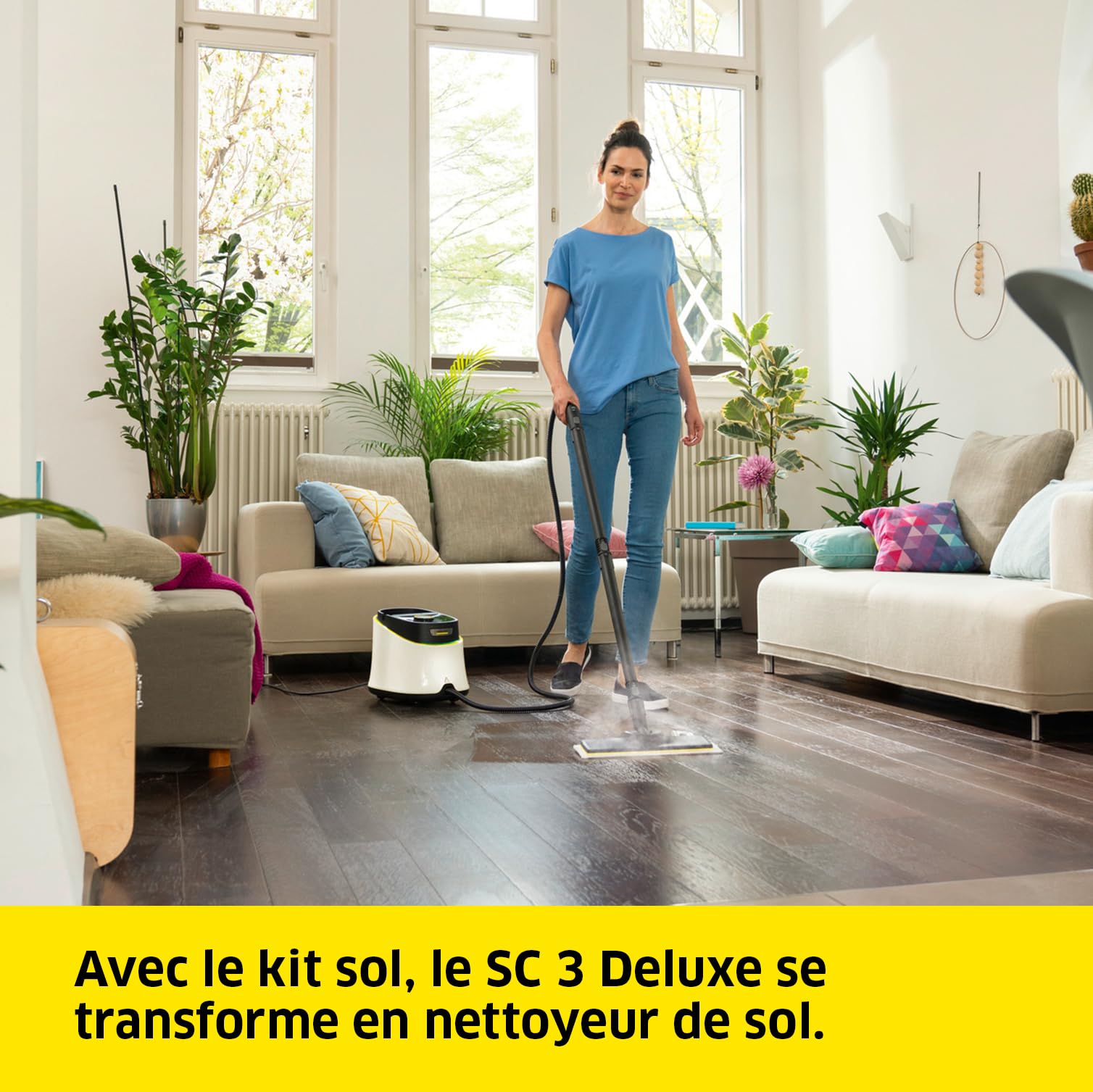 Kärcher Nettoyeur Vapeur SC 3 Deluxe, Pression Vapeur : 3,5 bar, Préchauffage : 30 s, Puissance : 1 900 W, Surface : 75 m², Réservoir : 1 l, avec Kit de Nettoyage de Sol, Buses et Brosse Ronde