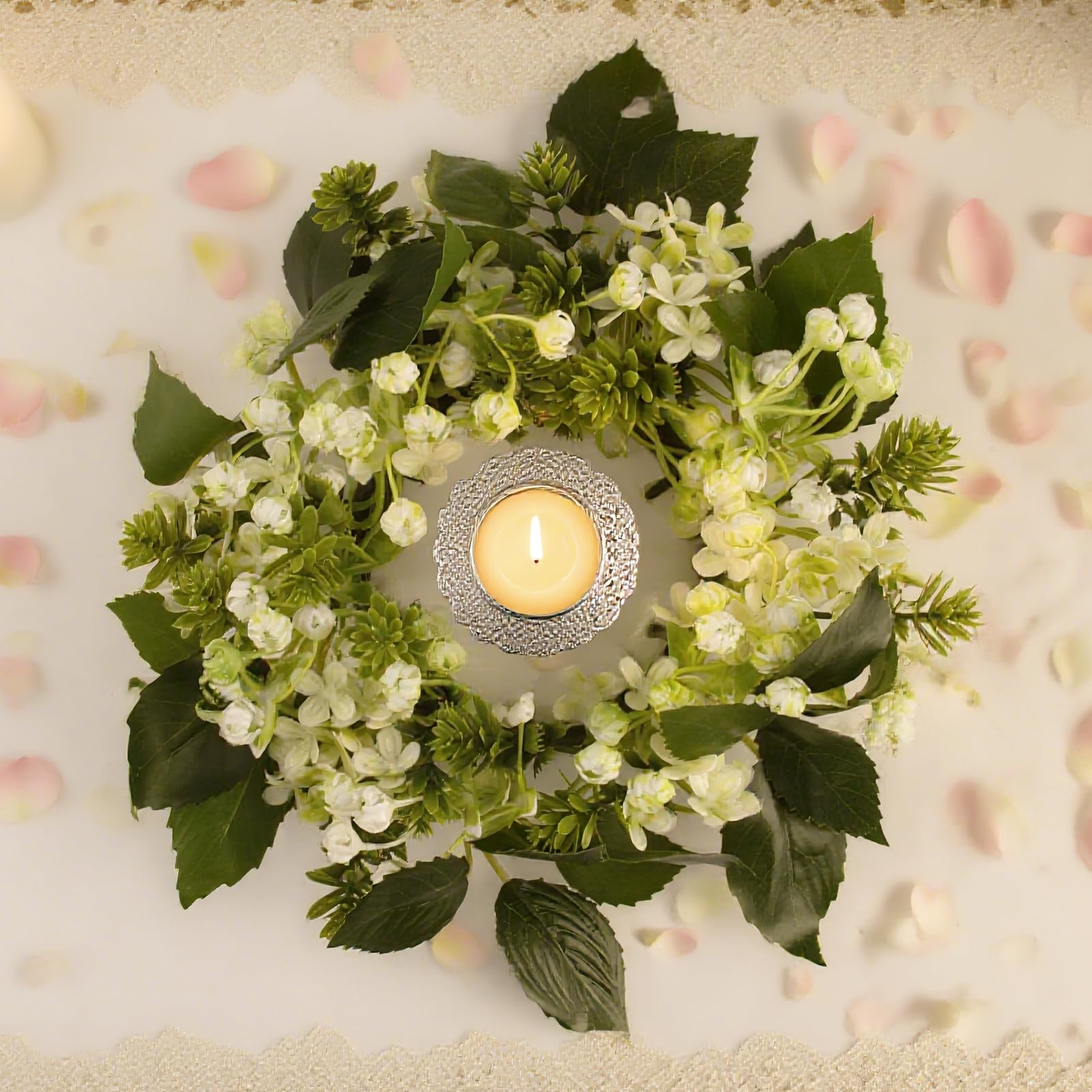 4 anelli per candele da 7,6 cm al centro, artificiali, piccole mini ghirlande di verde per interni, ghirlanda floreale di eucalipto per matrimoni, centrotavola, feste, casa, porte, tavoli, decorazioni