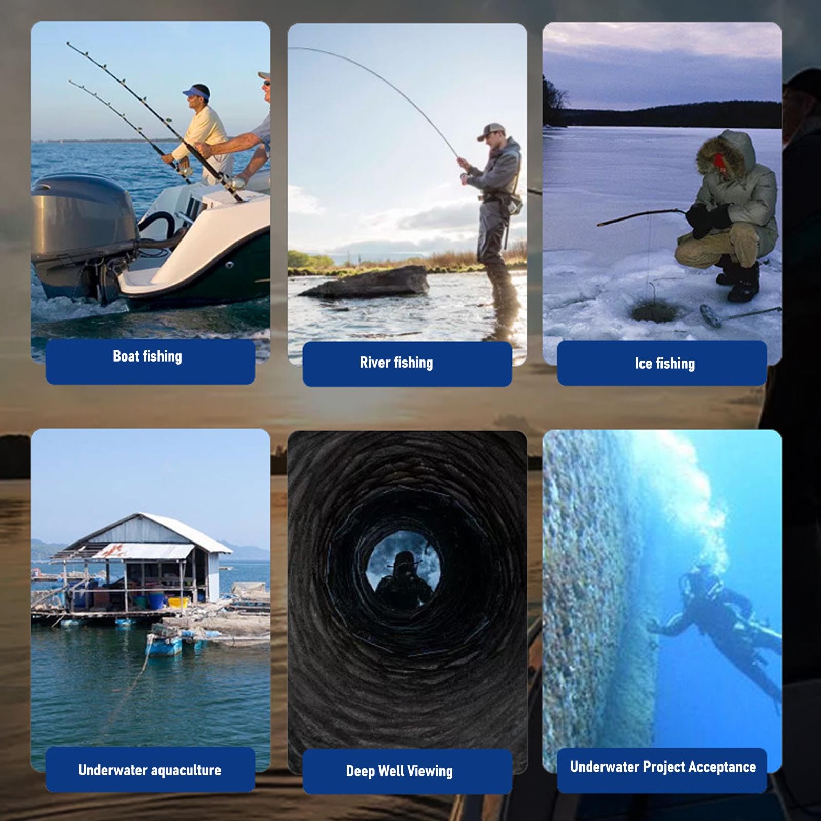 ASHATA Cámara de Pesca Submarina, Buscador de Pescado de Pantalla de 4.3 Pulgadas, Impermeable 5MP 1080p 195 ° Gran Angular con Luz de Relleno de 8 Piezas, Cable de 164 Pies, Bolsa de