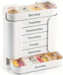 Weekly Stackable Pill Organizer, 7 Day Pill Organizer with 7 Stackable Compartments for Medication, Vitamins, Fish Oils,Supplements(White)