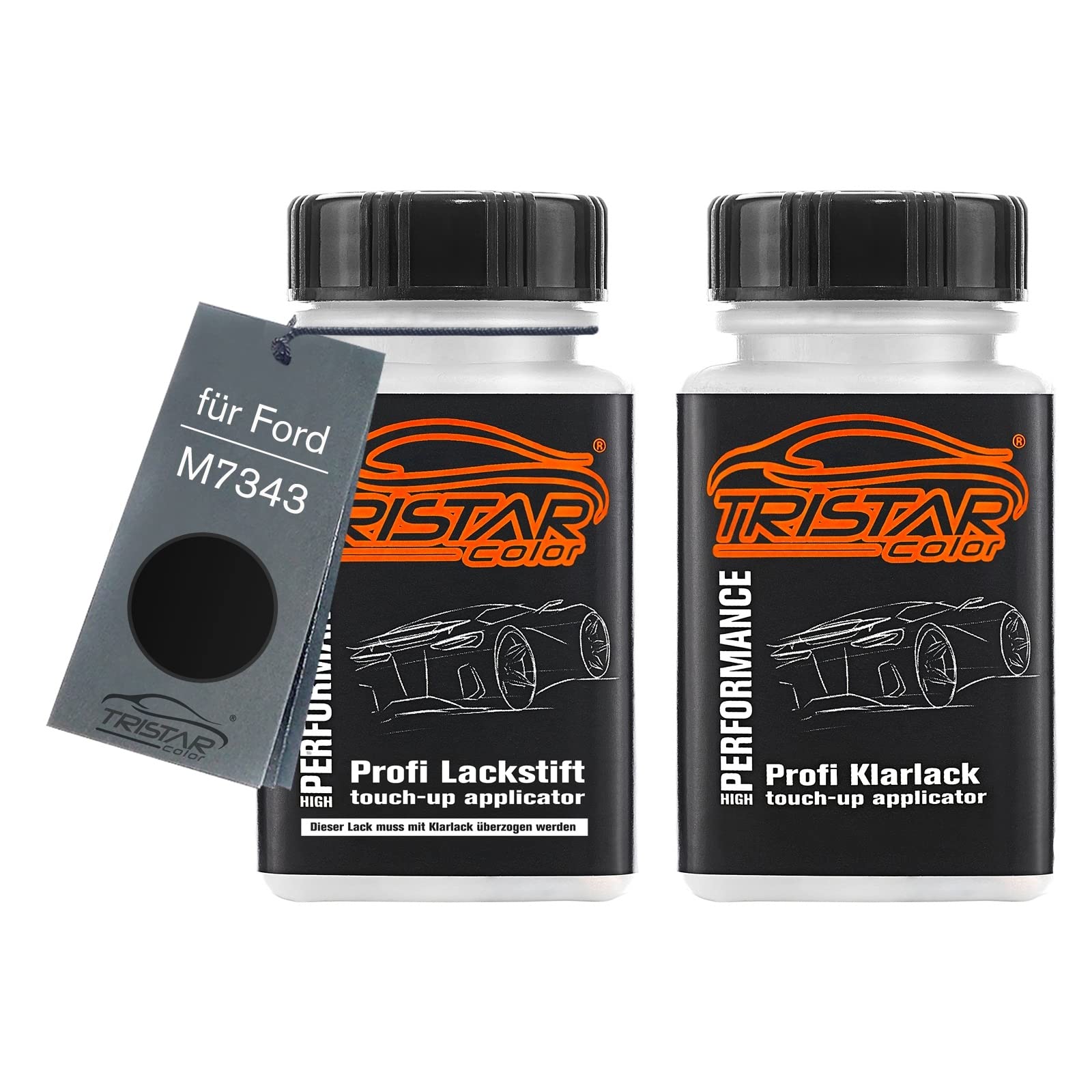 TRISTARcolor Car paint Touch-up pen set for Ford M7343 Absolute Black Perl/Shadow Black Perl Base coat clear coat 50ml each