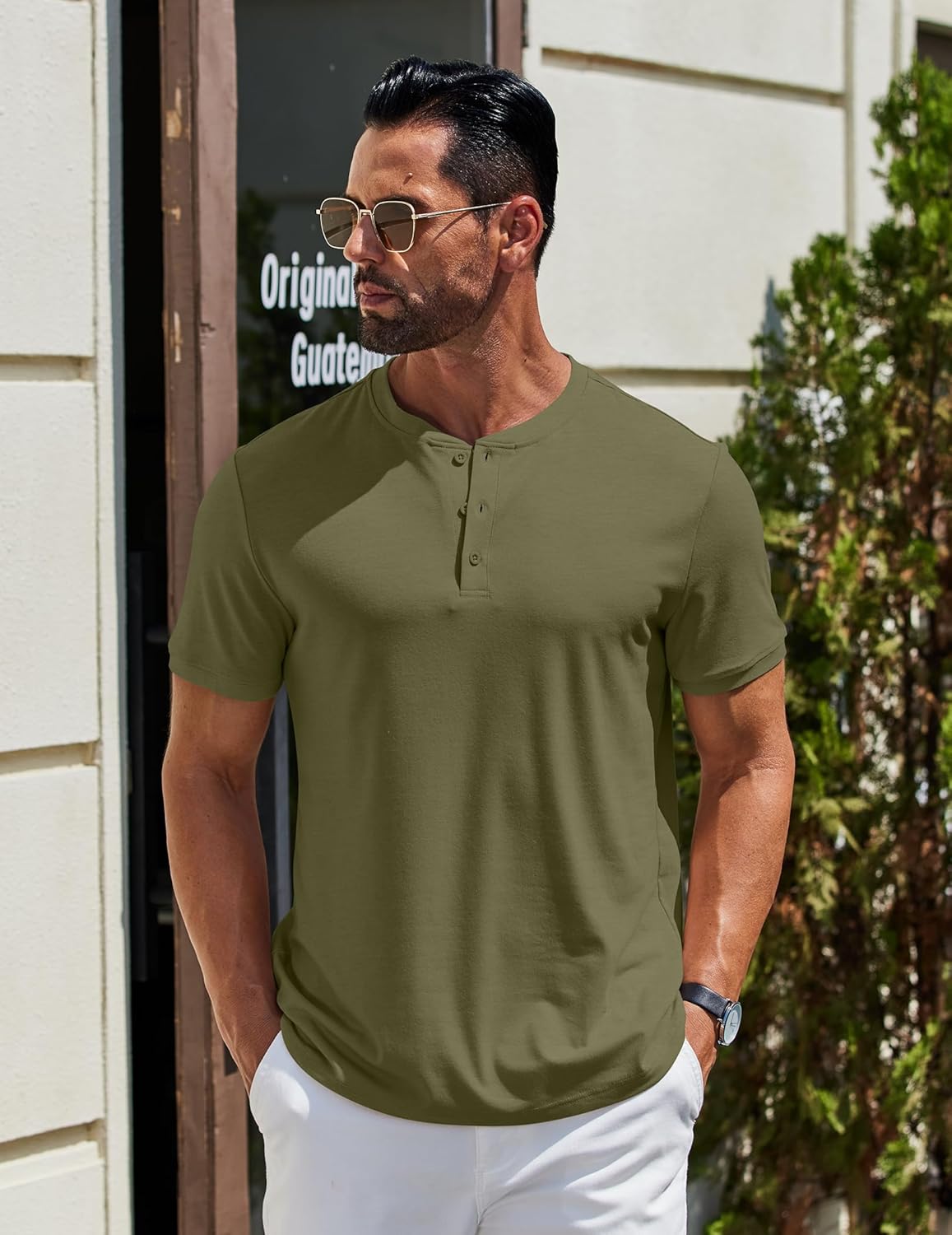 COOFANDY Men's Henley Shirts Cotton Short Sleeve Casual T-Shirt Button Henley Basic T Shirts - Image 2