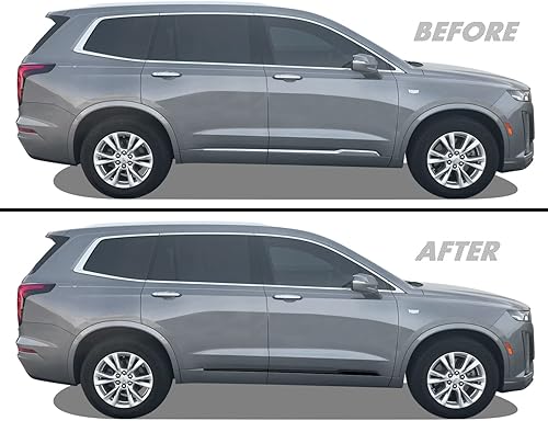 SlickMod Revestimiento de vinilo opaco cromado para moldura lateral de puerta Cadillac XT6 2020-2023 (negro brillante, 3. molduras de puerta)