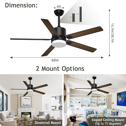 Miniatura 6 de Biukis Ventiladores de techo con luces y control remoto, ventilador de techo para exteriores de 60 pulgadas con control remoto, ventilador moderno