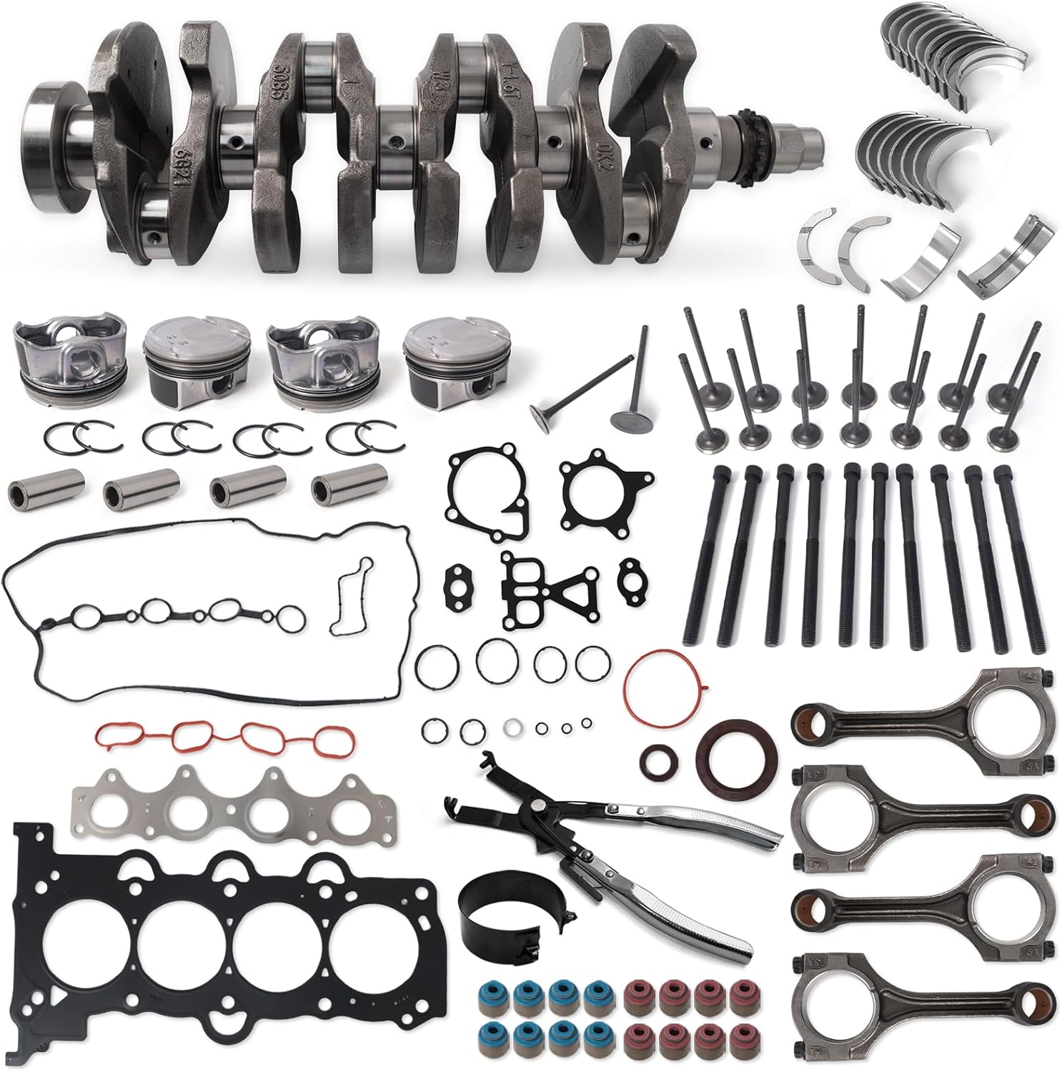 G4FJ 1.6L Engine Rebuild Overhaul Kit Fit for Hyundai Accent Elantra, Kia Forte Optima Sonata 1.6L 2011-2021, with Replace Crankshaft Connecting Rod & Piston Head Gasket Set# 231102B710 235102B700
