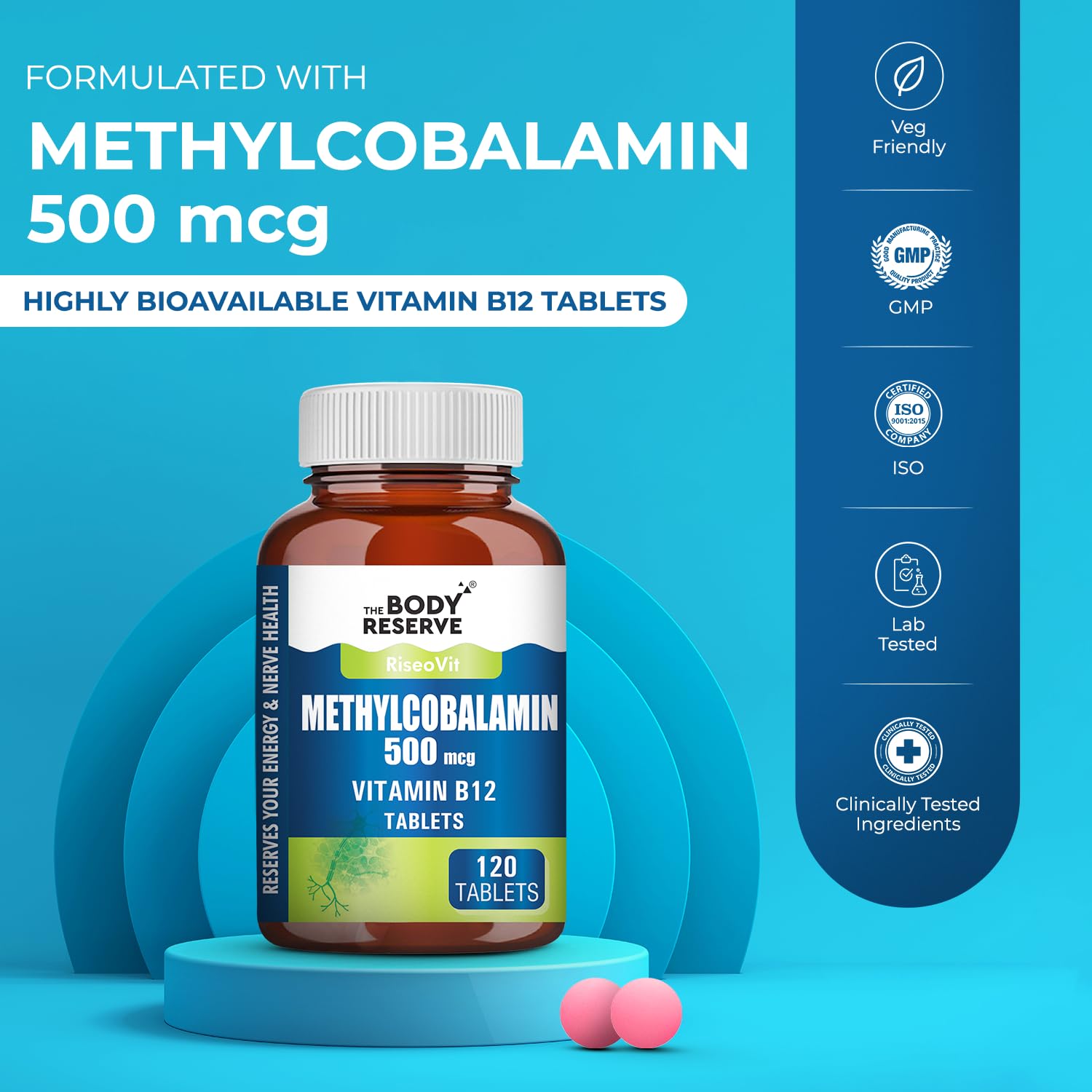THE BODY RESERVE Vitamin B12 Supplements Methylcobalamin 500 Mcg Tablets | Active For Men & Women 120 Veg (4-Month Supply) — Amazon image 2