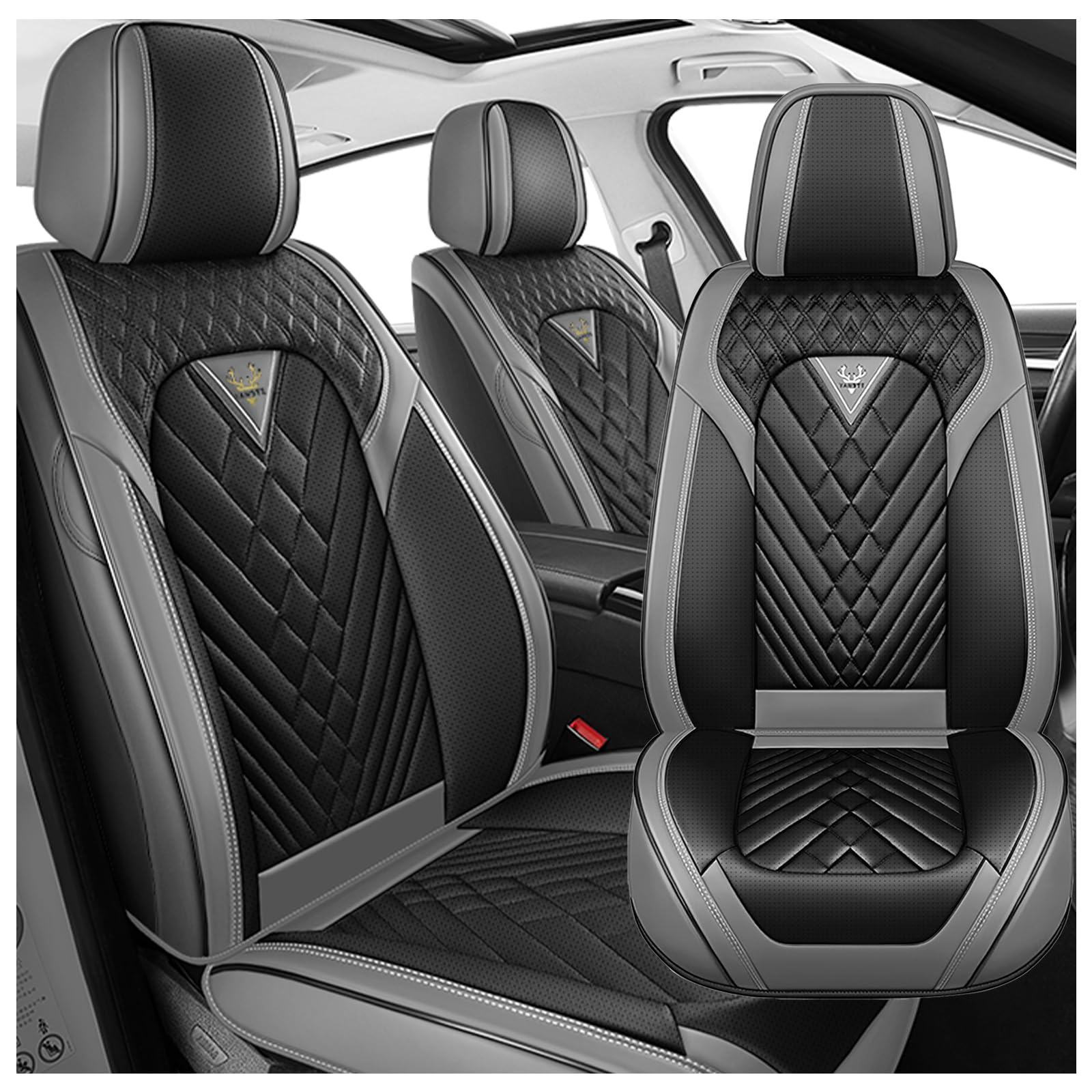 Corolla Cross Seat Covers Custom Fit for Toyota Corolla Cross 2022-2026, Waterproof Nappa Leather Car Seat Cover, Comfortable and Anti-Slip Front Seat Covers(2 Seats/Gray Black)