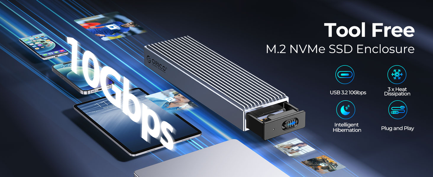 ORICO M.2 SSD Kasası [Aletsiz], NVMe Kasa USB 3.2 Gen2 10Gbps 2'si