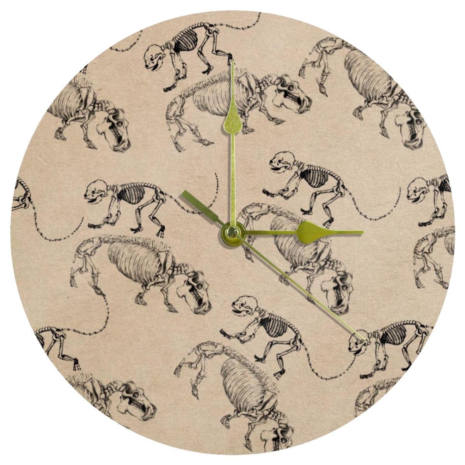 Horloge murale squelettes de dinosaures ronde de 24 cm en acrylique