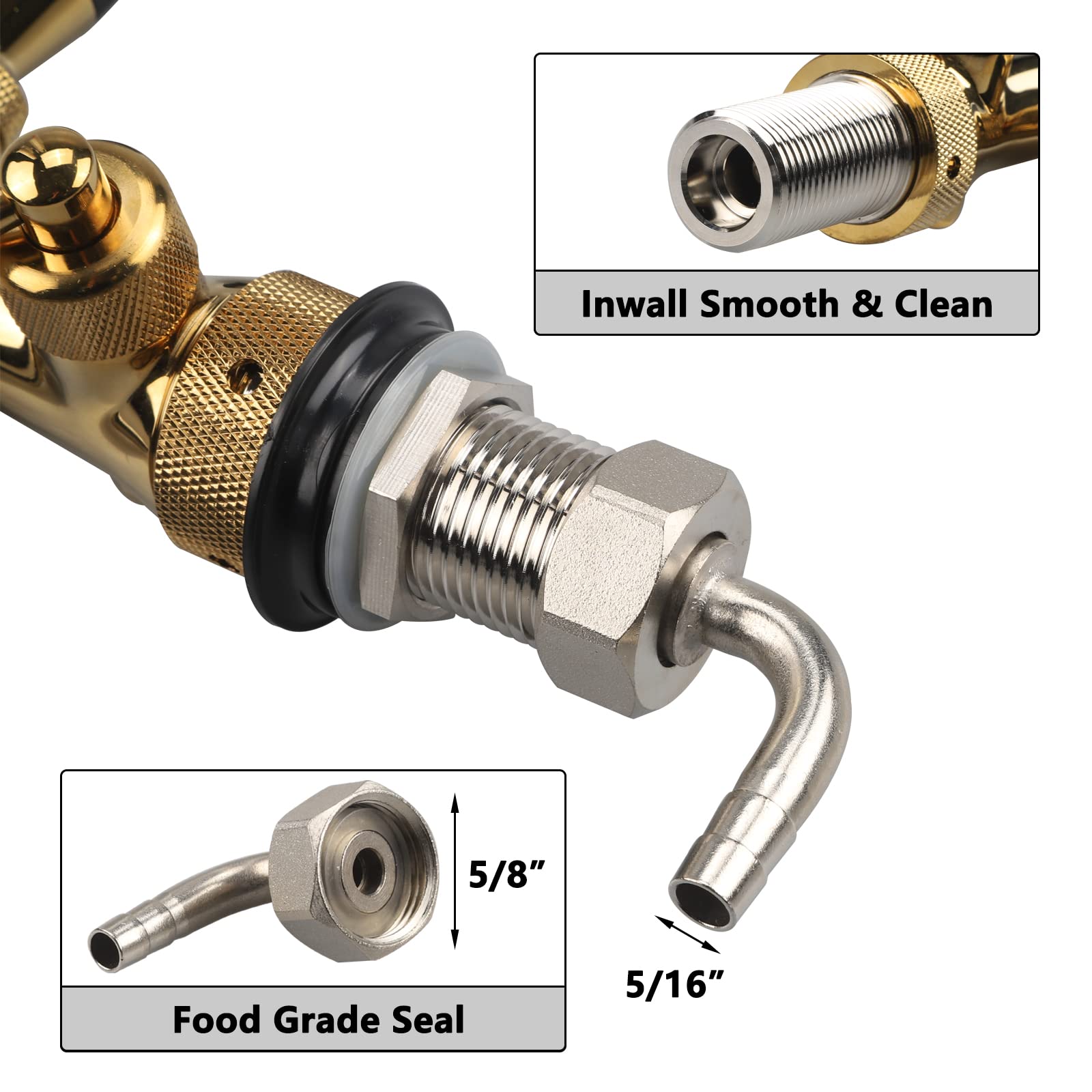 PERA Grifo ajustable de cerveza de barril – Controlador de flujo dorado, grifo de cerveza, grifo de barril, vástago cromado G5/8 para cerveza casera