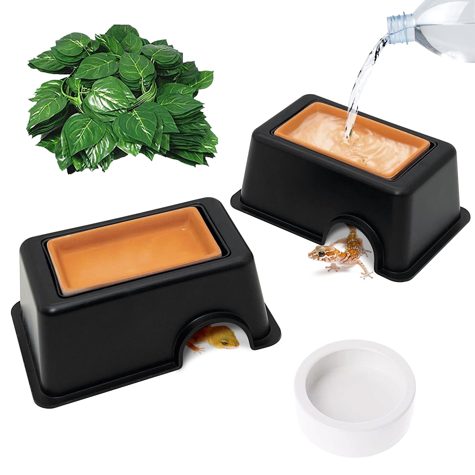 Hamiledyi 4 Pcs Humid Hide for Leopard Gecko Moist Reptile Hide Box Small Snake Humidity Hut with Sink Crested Gecko Tank Accessories for Young Lizard Shedding