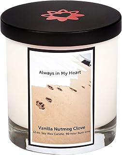 Aroma Paws Dog Memorial Candle in Reusable Glass Jar with Lid - Non-Toxic and Scented Soy Pet Candle for Dog Loss - Sympathy Candle Ideal Memorial Gift - Pawprints in Sand Gold