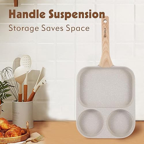 Miniatura 3 de CLANK - Sartén antiadherente 3 en 1 para huevos con mango desmontable resistente al calor, sartén multifuncional de 3 secciones para desayunar,