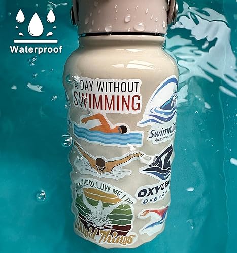 Miniatura 5 de Leisitator 52 calcomanías de natación  Vinilo impermeable para botella de agua, laptop, álbumes de recortes, patineta, automóvil, equipaje, casco