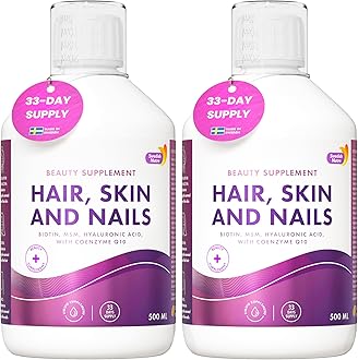 Swedish Nutra - Hair, Skin and Nails Liquid Supplement - 2 Packs of 500 ml, 66 Day Supply | Full of Vitamins, Biotin, Collagen, MSM, CoQ10 I 100% Natural Orange Flavour | Vegan and Gluten Free