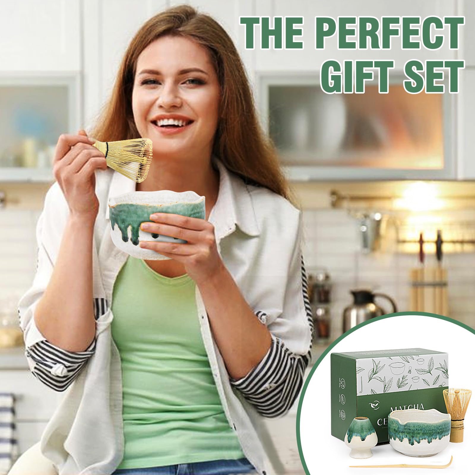 Ceramiczny zestaw matcha (śnieżny jadeit)