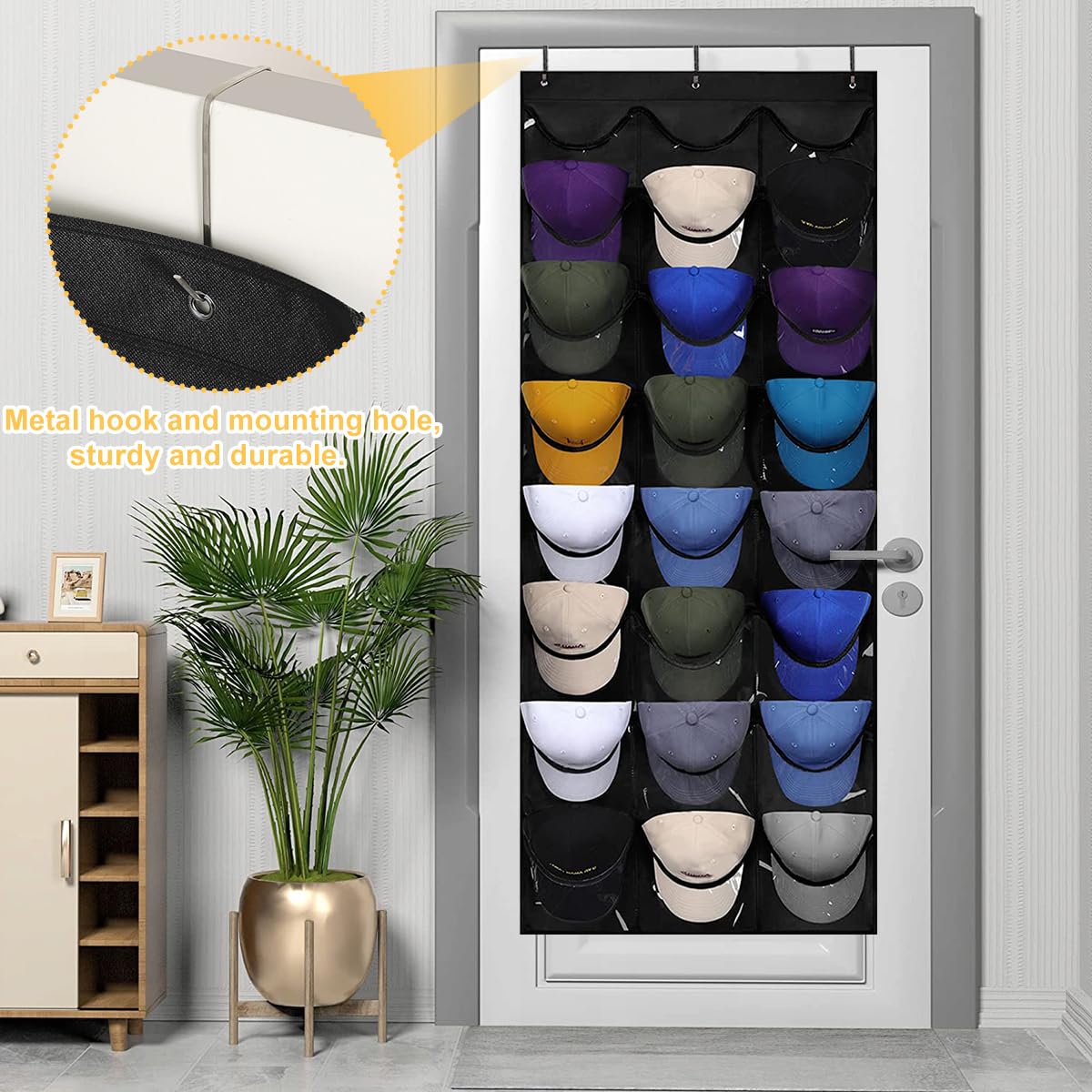 Supporto per cappelli da baseball, porta cappelli, supporto per cappelli da baseball, doppio strato, pieghevole, con 24 tasche, nero