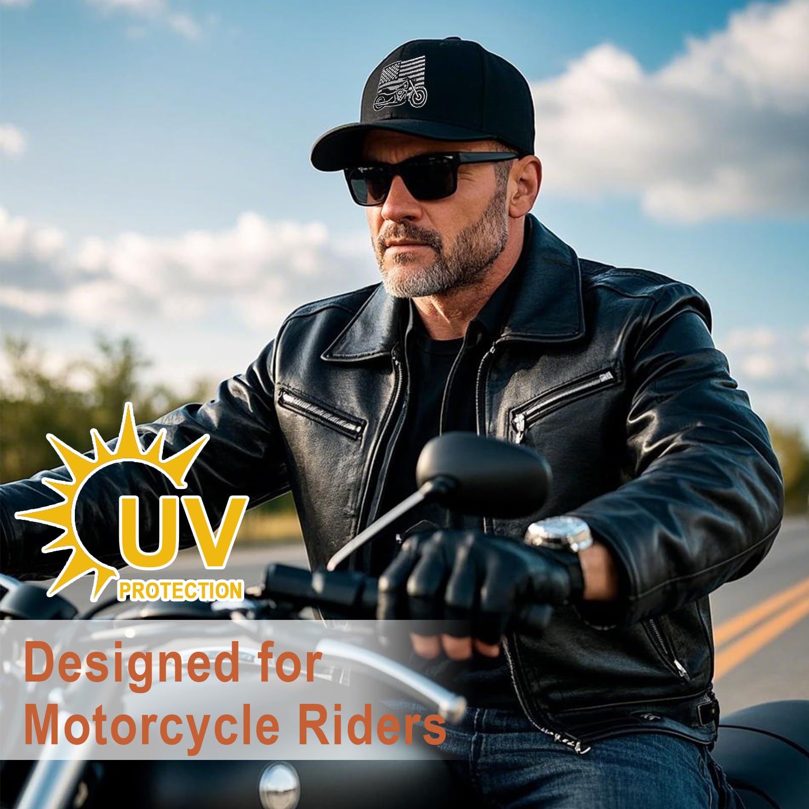 Gorra de béisbol patriótica de tamaño ajustable para motocicleta, regalos para hombres, reuniones de bicicleta o salidas casuales, Negro, Mediana 4