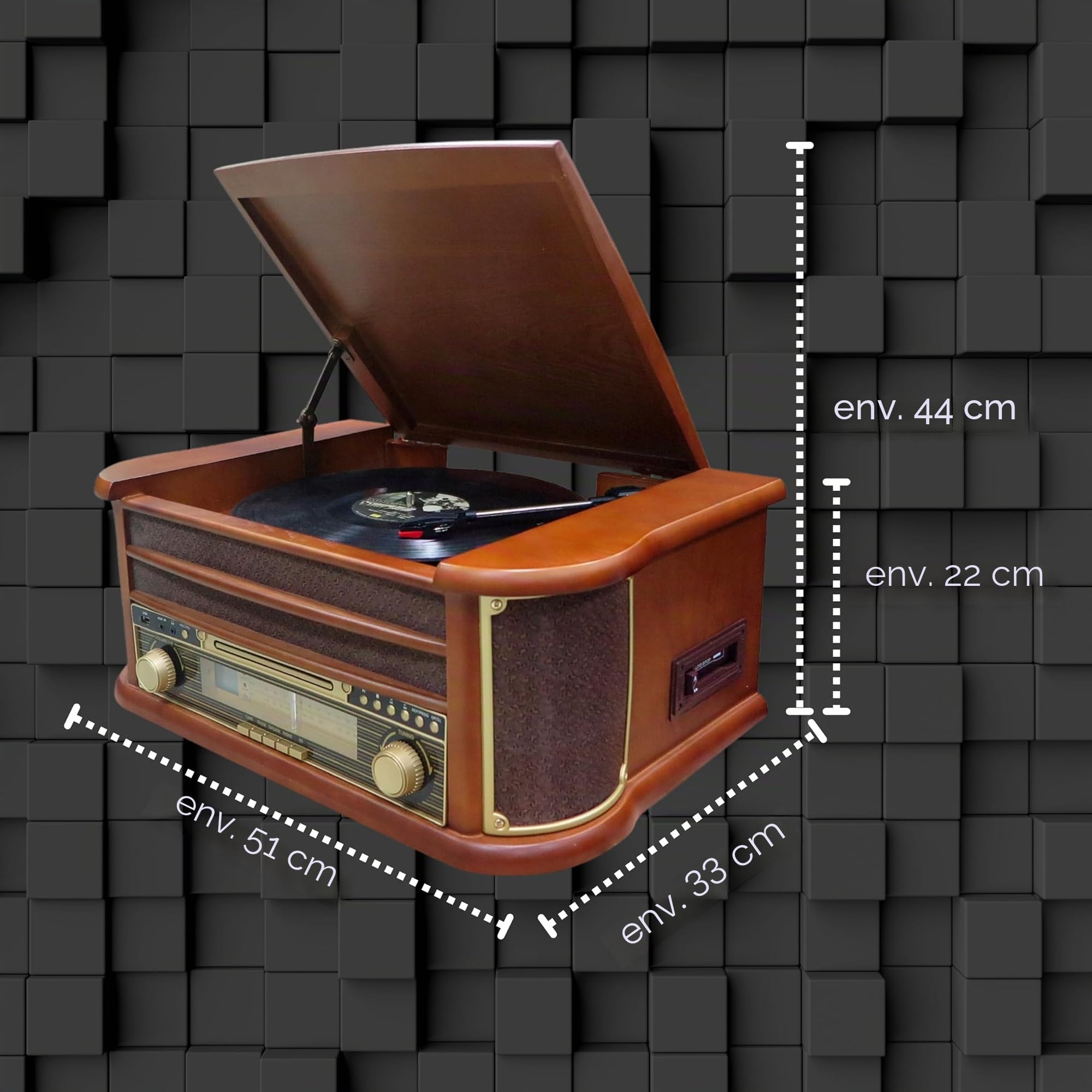 nostalgie bois Musique | Anlage | Rétro stéréo compact | Tourne-disque | Radio | Lecteur CD | USB | Télécommande | de lecture MP3 Encodage : Fonction enregistrement – aux in – integr Laus tprecher