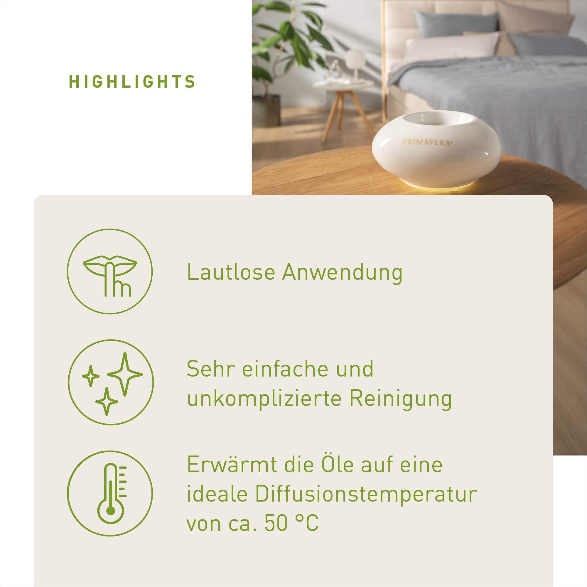 PRIMAVERA Aroma Thermoduftstein Simply Silent – elektrische Duftlampe, Aromadiffuser, Raumduft – Aromatherapie – lautlos, ohne Wasser Drogerie & Körperpflege