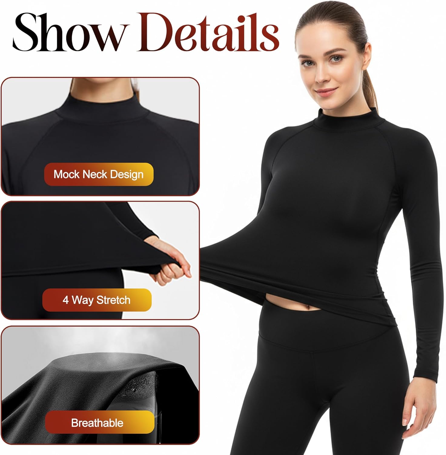 Coume 4 Pack Women Thermal Turtleneck Shirts Women Mock Turtle Neck Long Sleeve Tops Fleece Lined Compression Basic Layer - Image 3