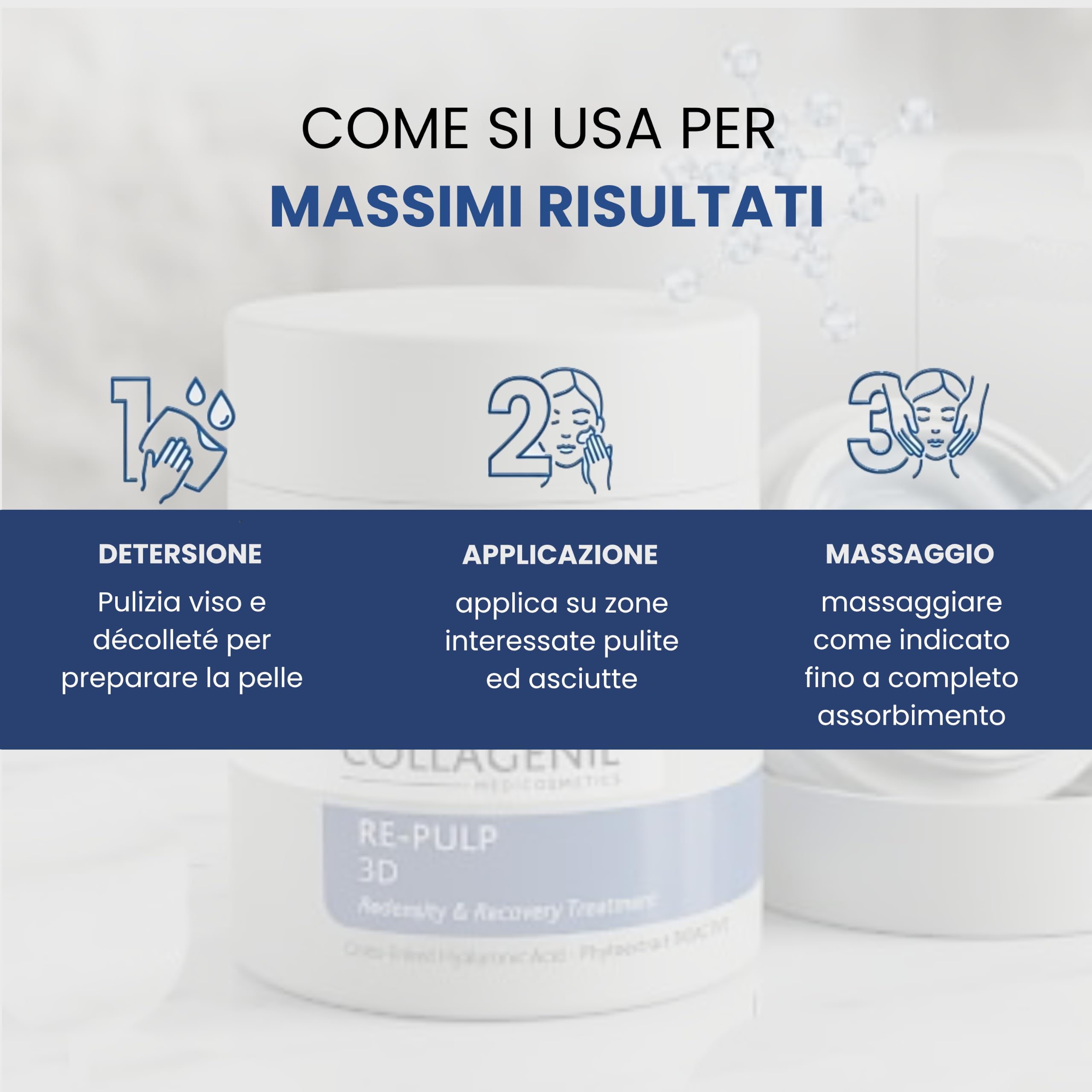 Collagenil Re‑Pulp 3D Anti‑Aging Gesichtscreme – Tages‑ und Nachtcreme mit Hyaluronsäure & Kollagen, aufpolsternd und straffend für Gesicht, Hals & Dekolleté, Made in Italy, 50 ml