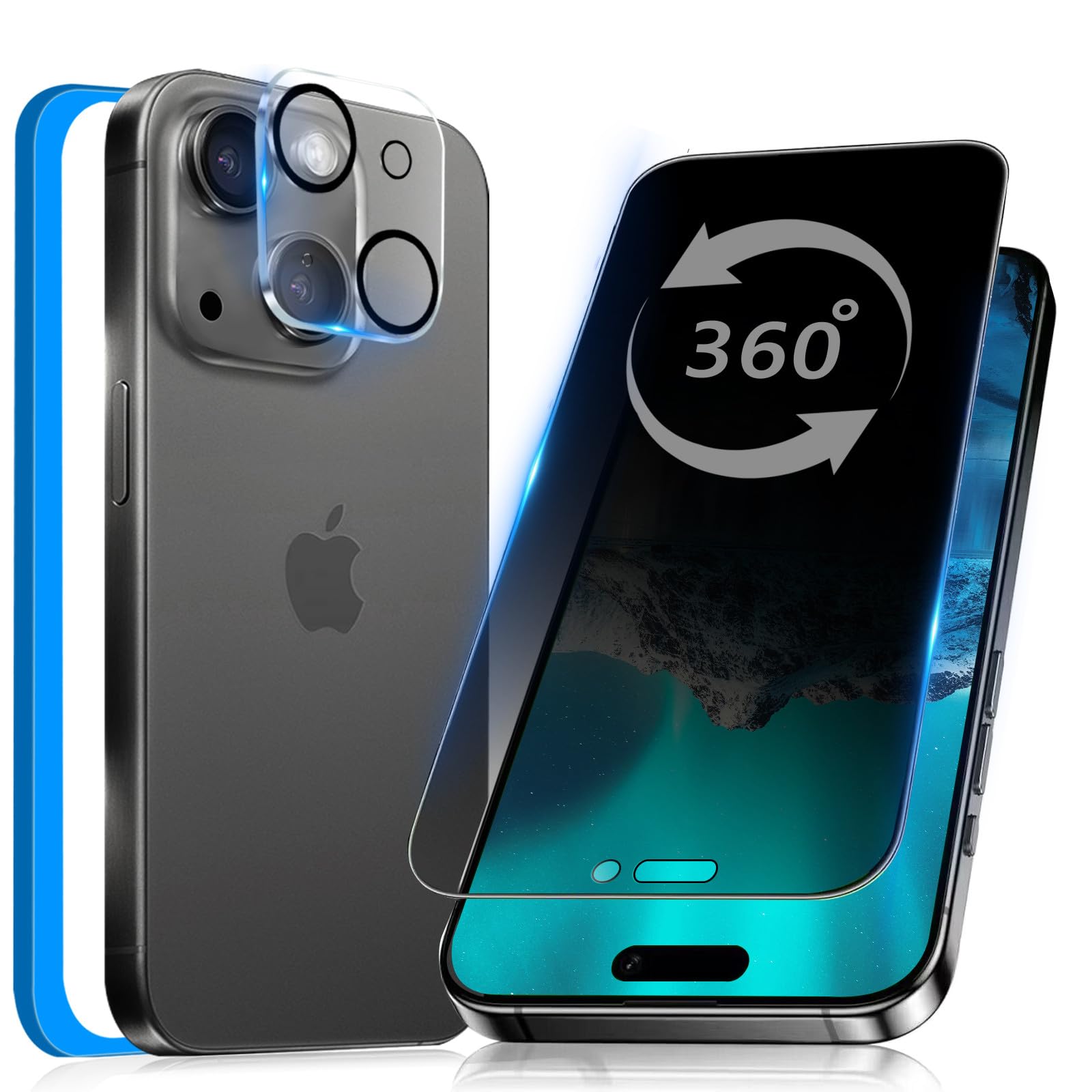 iPhone15 128GB ブラック　覗き見防止フィルム　カメラフィルム付き Amazon | 【360度 覗き見防止】 iPhone15 用 ガラスフィルム 覗き見