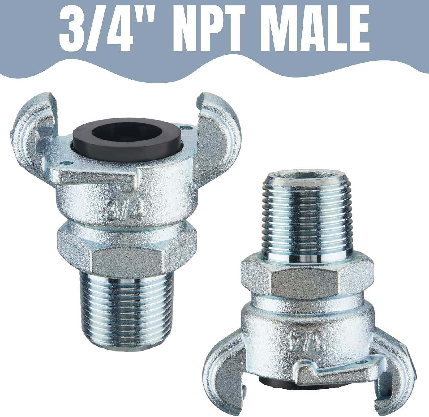 Therwen 4 Sets 3/4 Inch Chicago Air Fittings Npt Iron Air Hose Fitting 2 Lug Universal Coupling for Female and Male End(Male End)