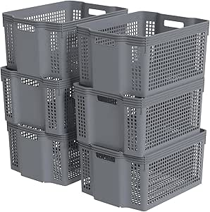 Aazon.co: Parlynies 6 Packs Plastic Storage Baskets, Deep Stacking