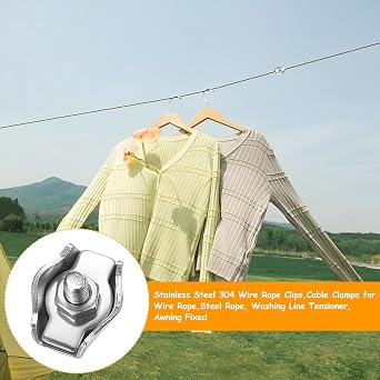 25 PcsWire Clamps, Wire Rope Clamps, 1/8 Inch M3 Wire Rope Clips Single Bolt Thimbles, 304 Stainless Steel Cable Clamps Cable Clips for Guy Line Clothesline Fence Awning Fixed Tensioner + Hex Wrench