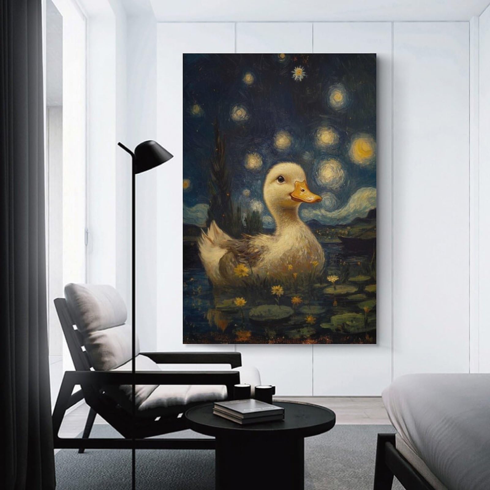 Junmoney Unframe-Style-18-1 Canvas Wall Decor Duck In Starry Night, 20X30inch(50X75cm), For Flats, Guest Rooms Or Compact Rooms, Wall Decor With Flexible Room Appeal