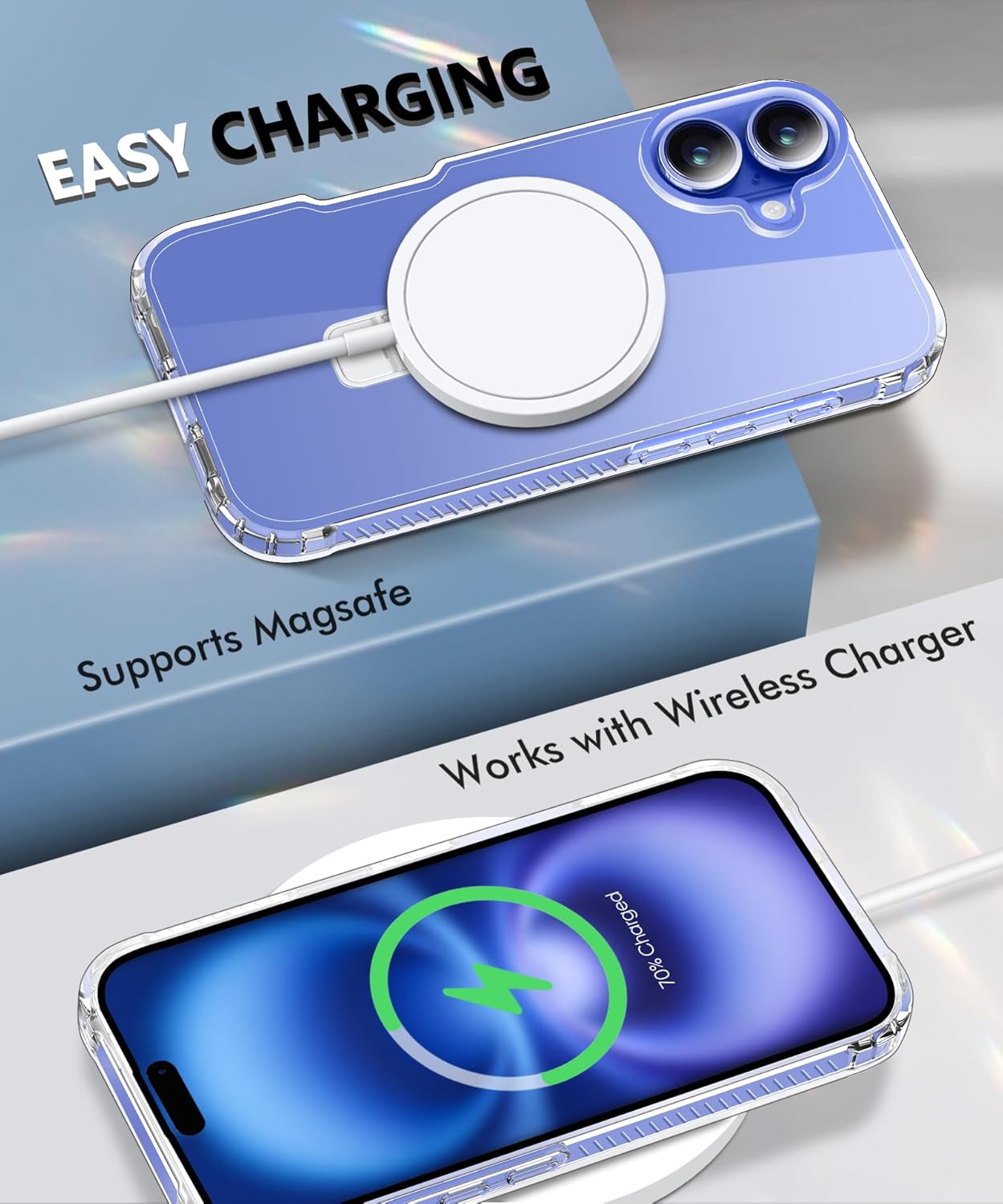 for iPhone 16 Plus Case, with Screen Protector + Camera Lens Protector, Built-in Seamless Stand, [Compatible with MagSafe] Protective Shockproof Phone Case, Cover for iPhone 16Plus - Clear - Image 5