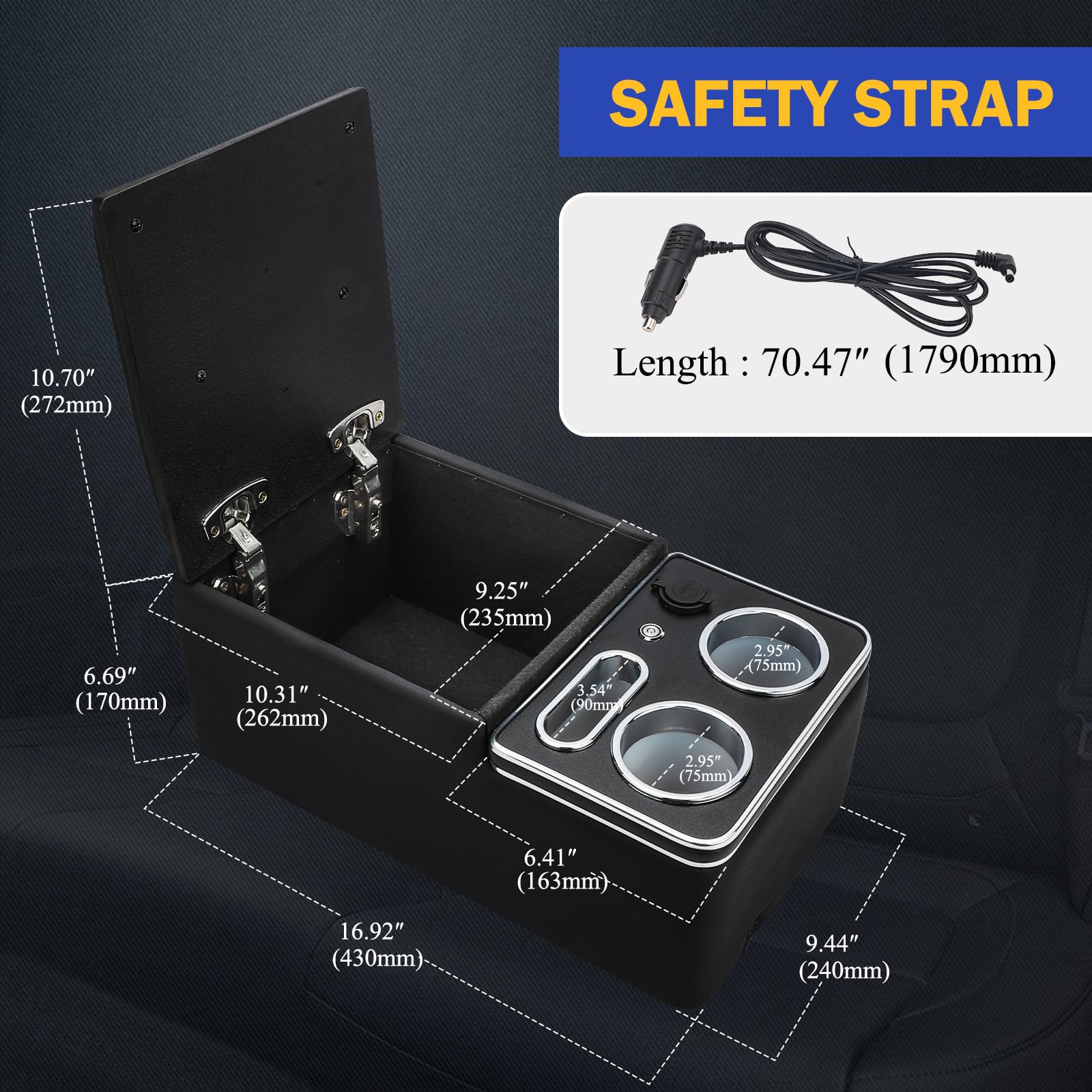 X4XZ Organizer per console centrale con portabicchieri e supporto per telefono - nero | Adatto per auto, furgoni e camion, con vano portaoggetti centrale