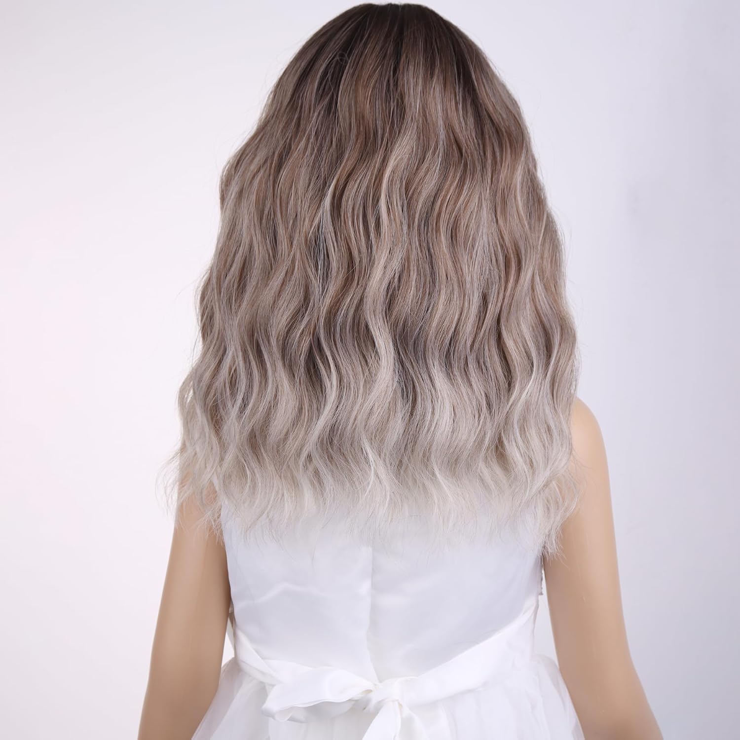 Blonde Brown Ombre Wig for Women Seam Lace for Women Short Curly Wavy Heat Resistant Synthetic Wigs for Daily Use With Wig Cap(Blonde Brown Ombre)