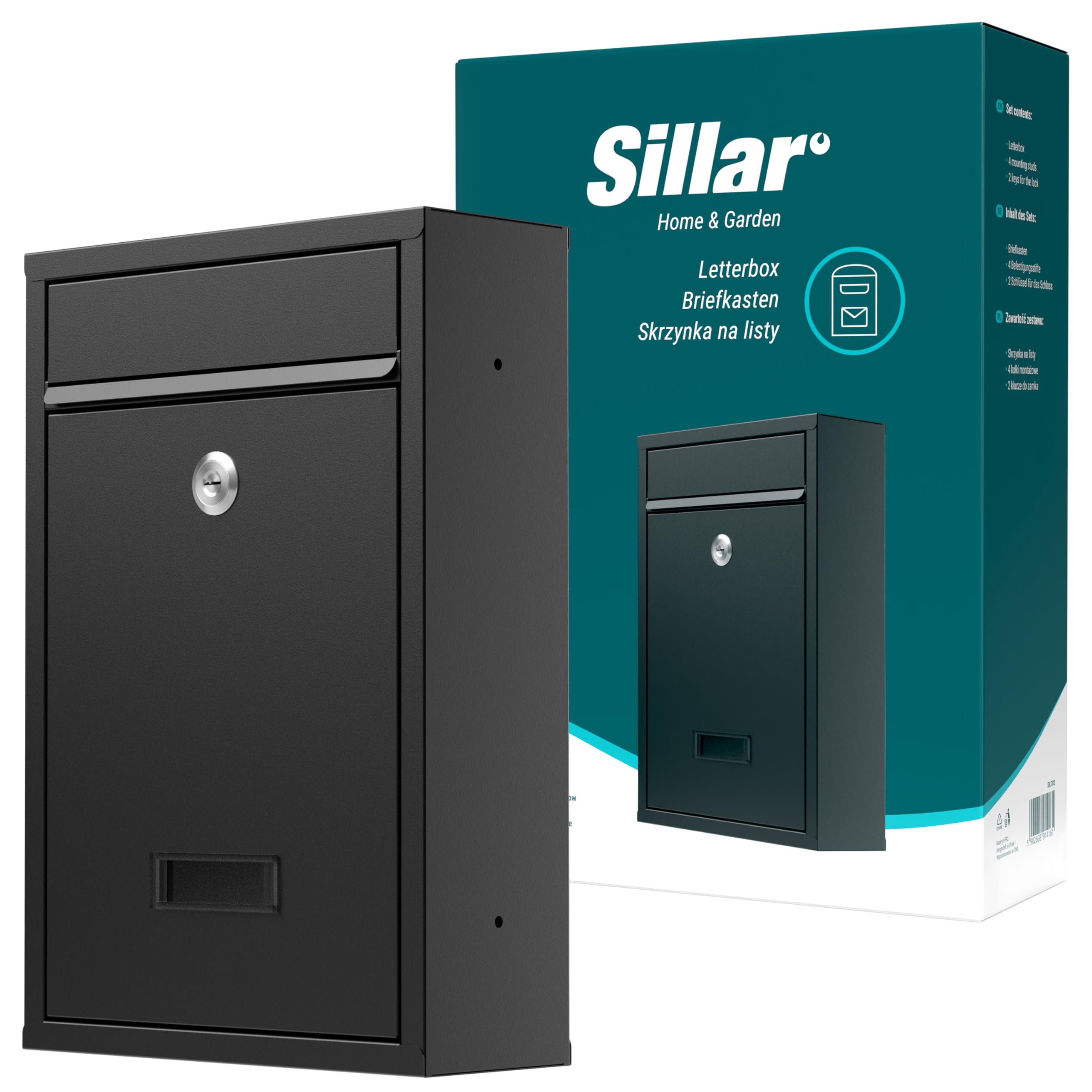 Sillar Buzón de Pared, con Cerradura, ventanilla para direcciones y Visor | De Acero galvanizado, Resistente a Las inclemencias del Tiempo | 32 × 21,5 × 9 cm, Antracita | 2 Llaves Incluidas
