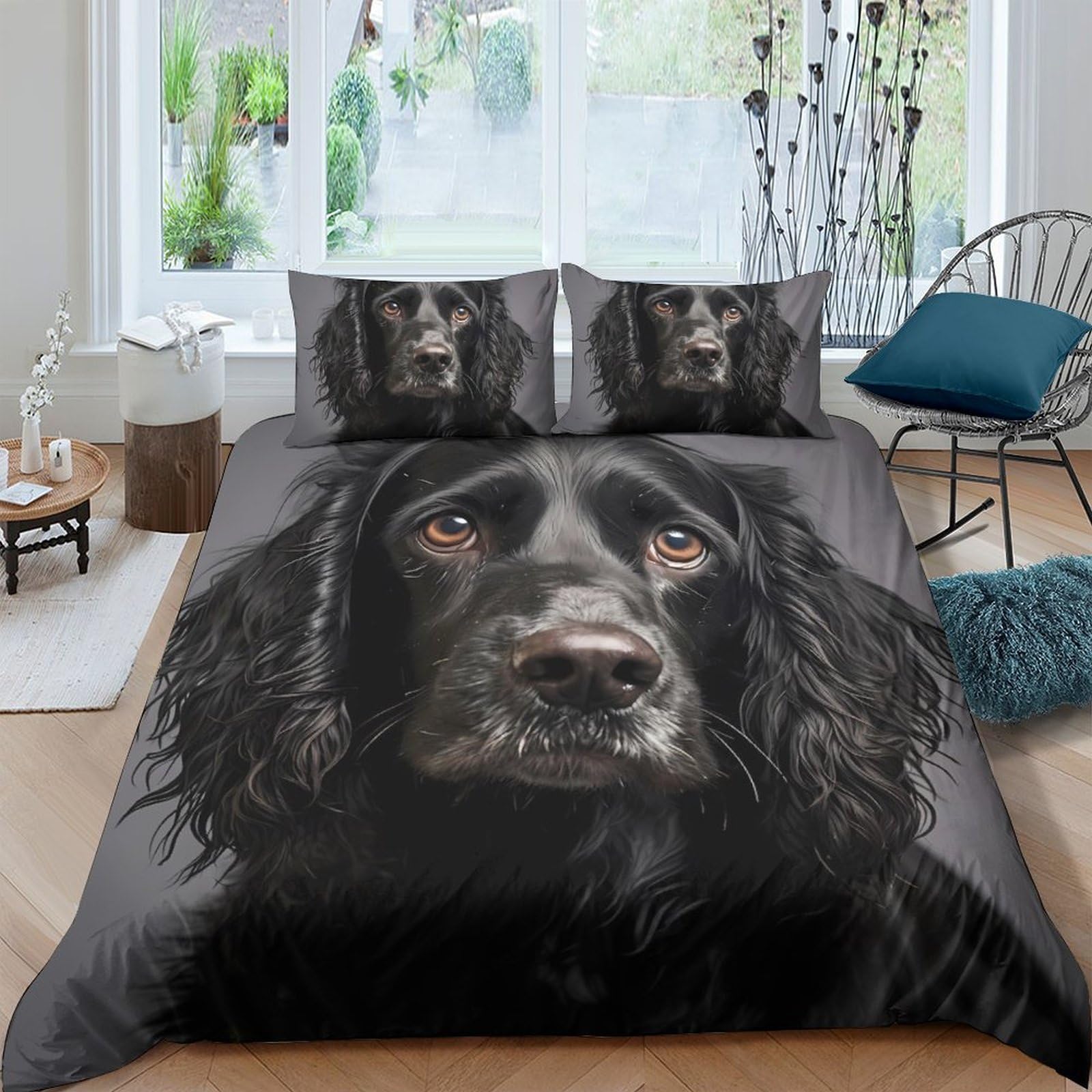 Ctjqhvkz Style-6 3D Printed Black Dog Portrait Fitted Sheet Microfiber Soft Anti-Slip Bed Cover For Bedroom Guestroom Dorm Decor Single（135X200cm）