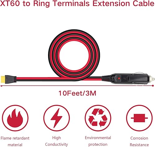 Miniatura 2 de Enchufe de cigarrillos de 10 pies a conector XT60 de 14 AWG de cobre puro de 24 V12 V, enchufe para encendedor de cigarrillos para panel solar,