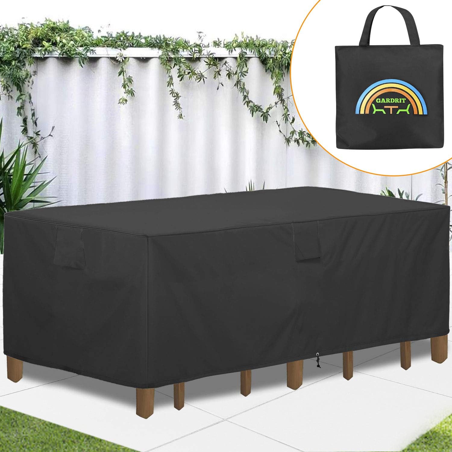 GARDRIT Patio Furniture Covers, Veranda Rectangular/Oval 100% Waterproof Patio Table Cover, 108’’L x 82’’W x 27.5’’H Heavy Duty 600D Outdoor Furniture Set Covers, Black : Patio, Lawn & Garden