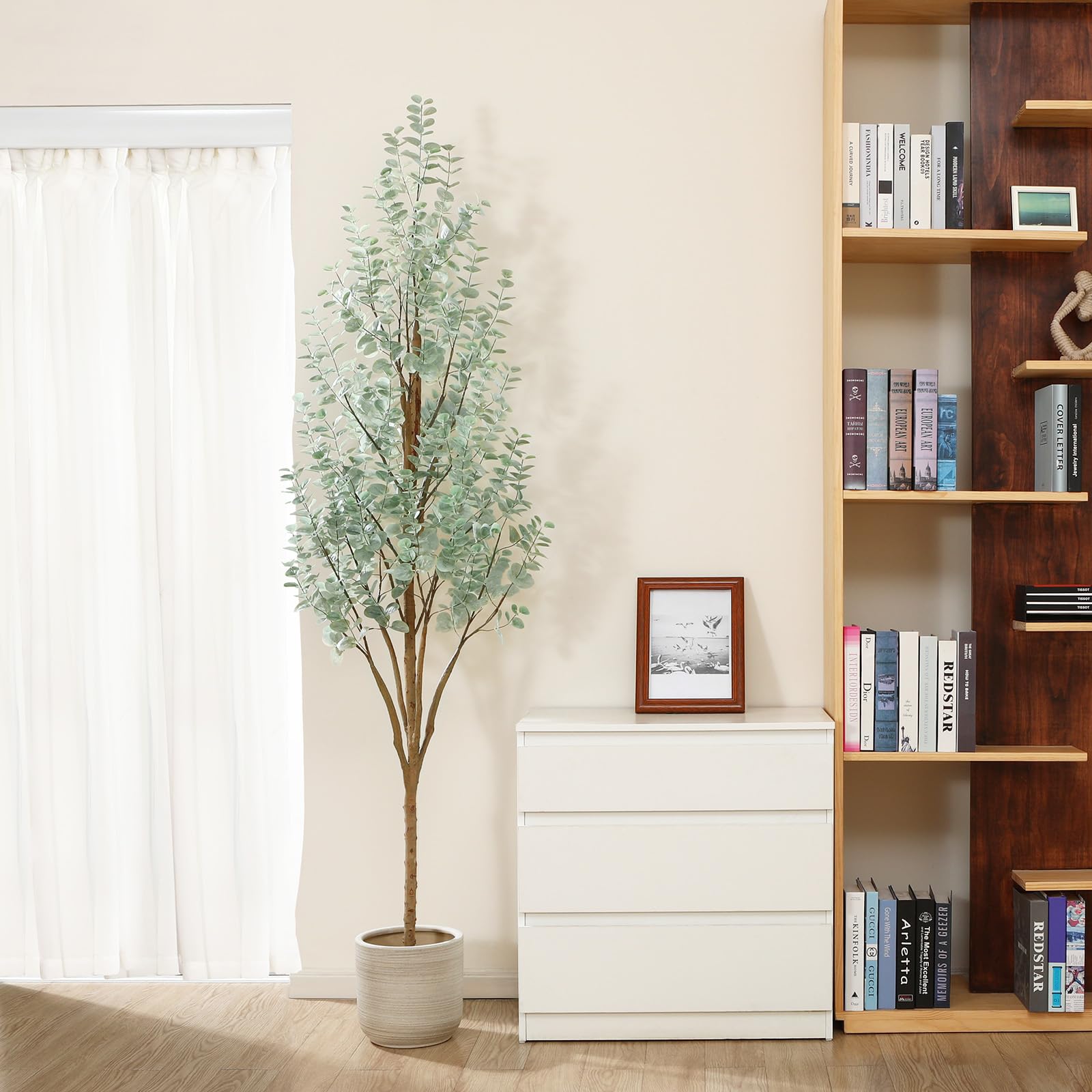 PISKOAN Artificial Eucalyptus Tree Fake Tall Silk Plant Faux Large Floor Potted Tree for Home Office Living Room Indoor Outdoor Modern Decor (7FT)
