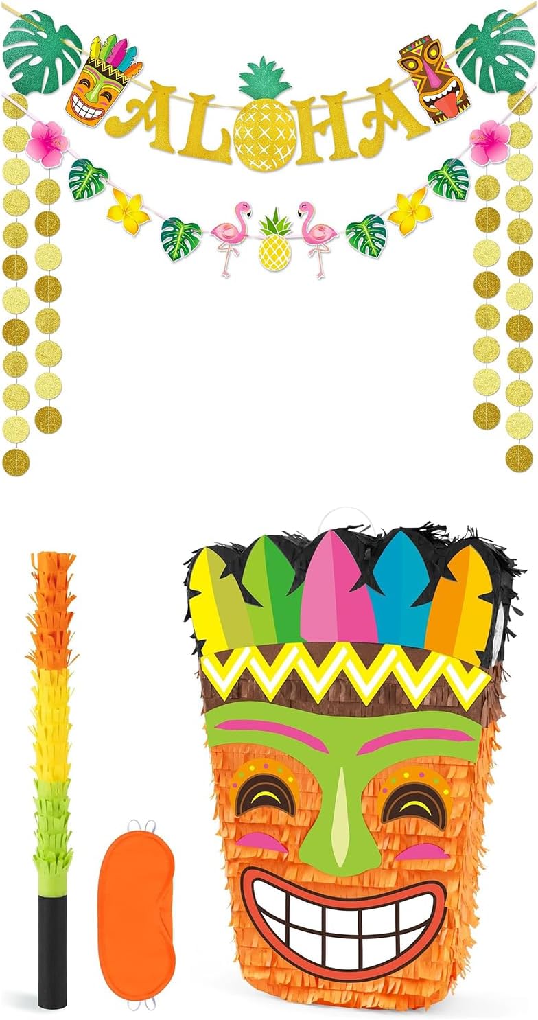 WERNNSAI Hawaiian Aloha Party Banner Decorations+Tiki Piñata