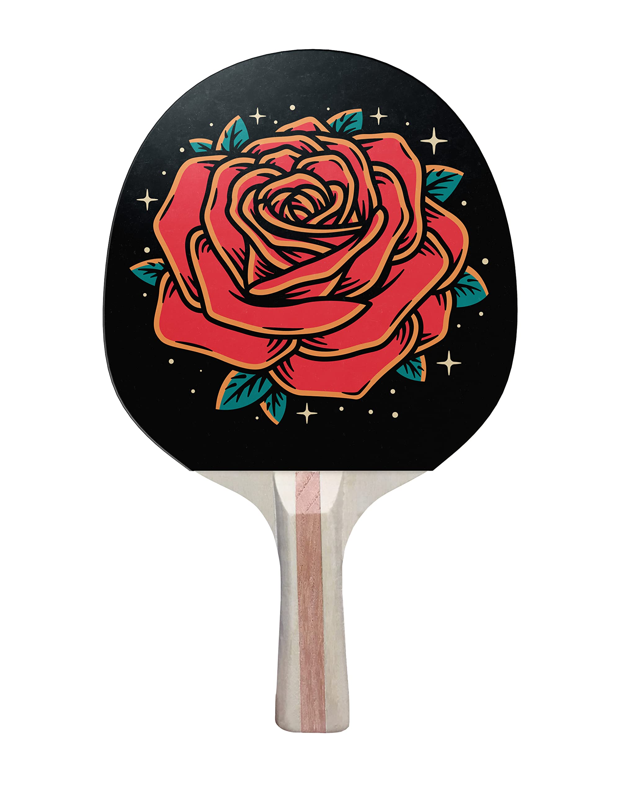 TigerTail Sports Red Rose Colorful Design Ping Pong Paddle, Premium 5 Ply Table Tennis Racket (Red on Back)