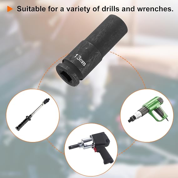 sourcing map Deep Impact Socket 3/8 Square Drive by 13mm Metric, Black